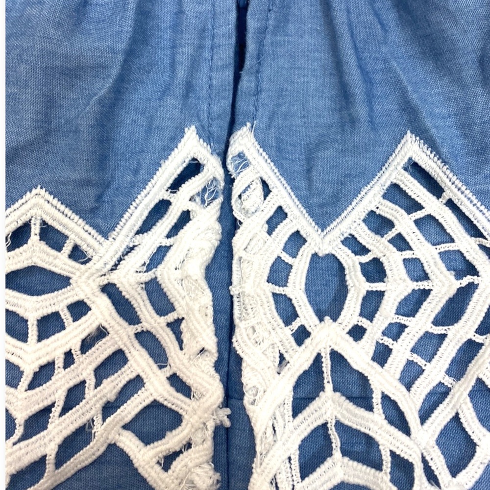 BARDOT Womens Off The Shoulder Lace Embroidered Jumpsuit Romper Blue Size Large - Picture 6 of 8